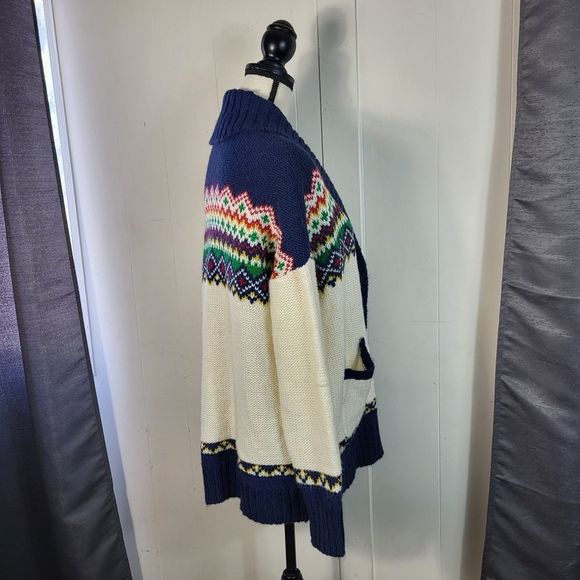 American Eagle Alpaca Wool Mohair Blend Nordic Knit Open Cardigan Size Large - Picture 4 of 5